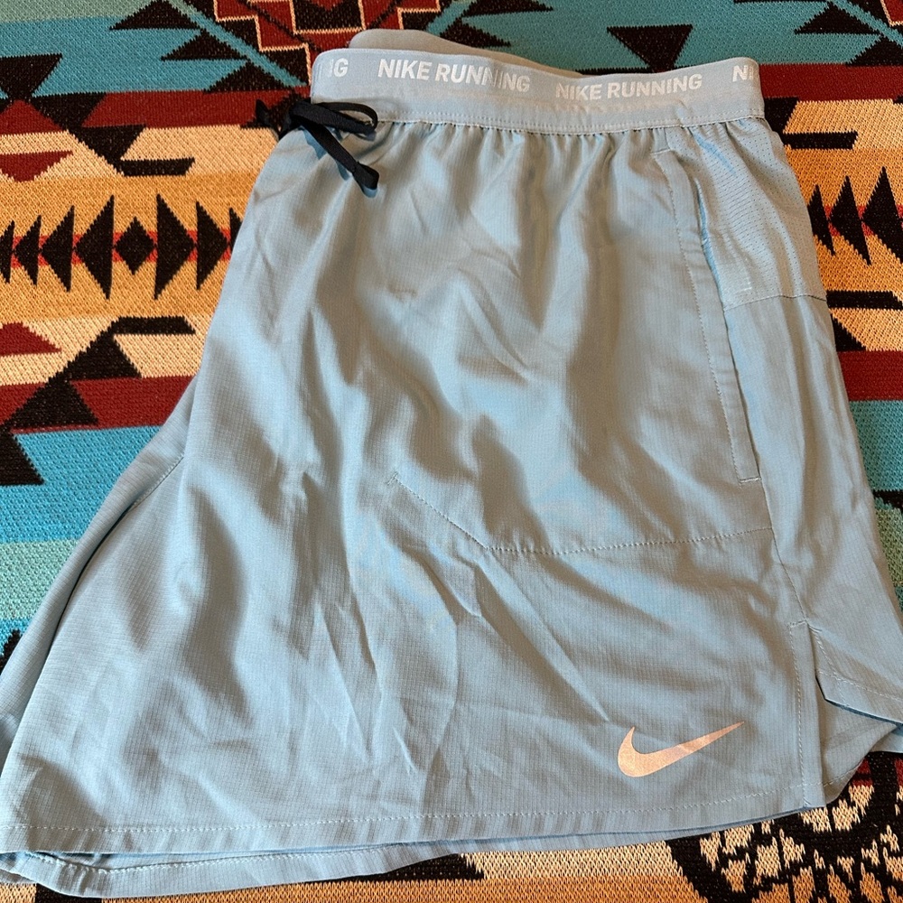 Nike Light Blue Running Shorts with Black Drawstring